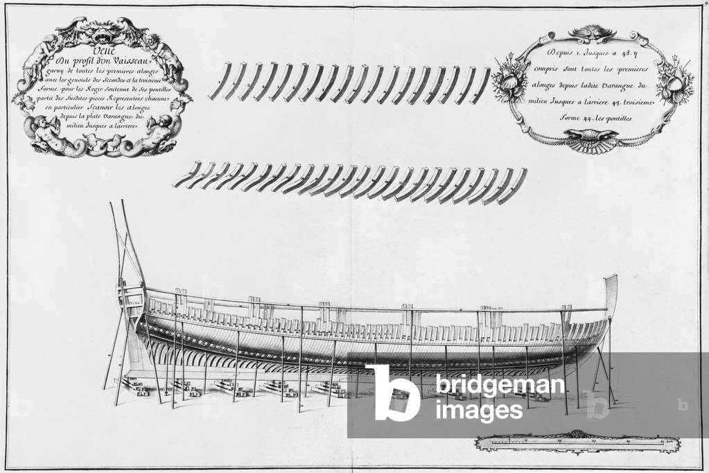 Profile of a vessel, illustration from the 'Atlas de Colbert', plate 9 (pencil & watercolour on paper)