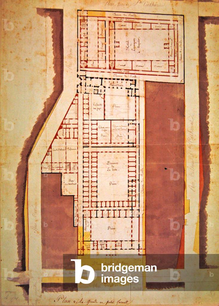 Plan of the Grande and Petite Force prison, rue du Roi de Sicile, Paris (ink & wash on paper)