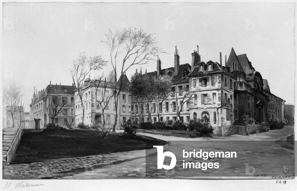 View of the Maternite Port-Royal, the gardens, 1905 (w/c on paper) (b/w photo)