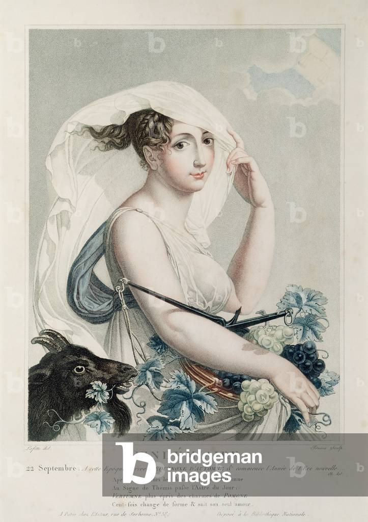 Vendemiaire (settembre/ottobre), primo mese del Calendario Repubblicano, inciso da Tresca, c.1794 (incisione a
