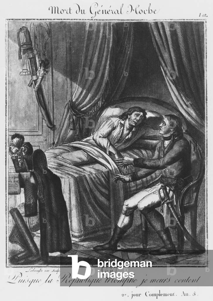Death of General Louis Lazare Hoche on 19th September 1797, engraved by Labrousse (18th century) (engraving)