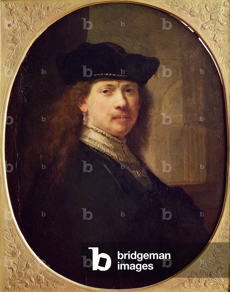 Self Portrait with Hat with Architecture in the Background, 1637 (oil on wood)