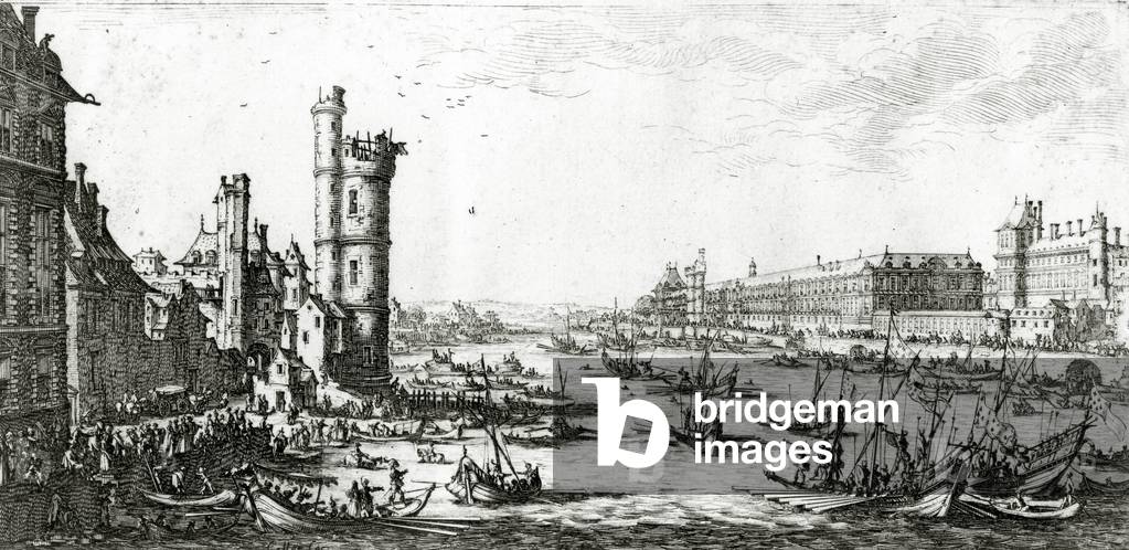 The Palais du Louvre and the Tour de Nesle, engraved by Perelle (engraving) (b/w photo)