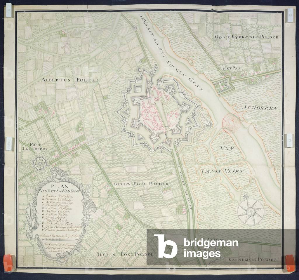 Map of Sas de Gant and surrounding areas, 1759 (coloured engraving)