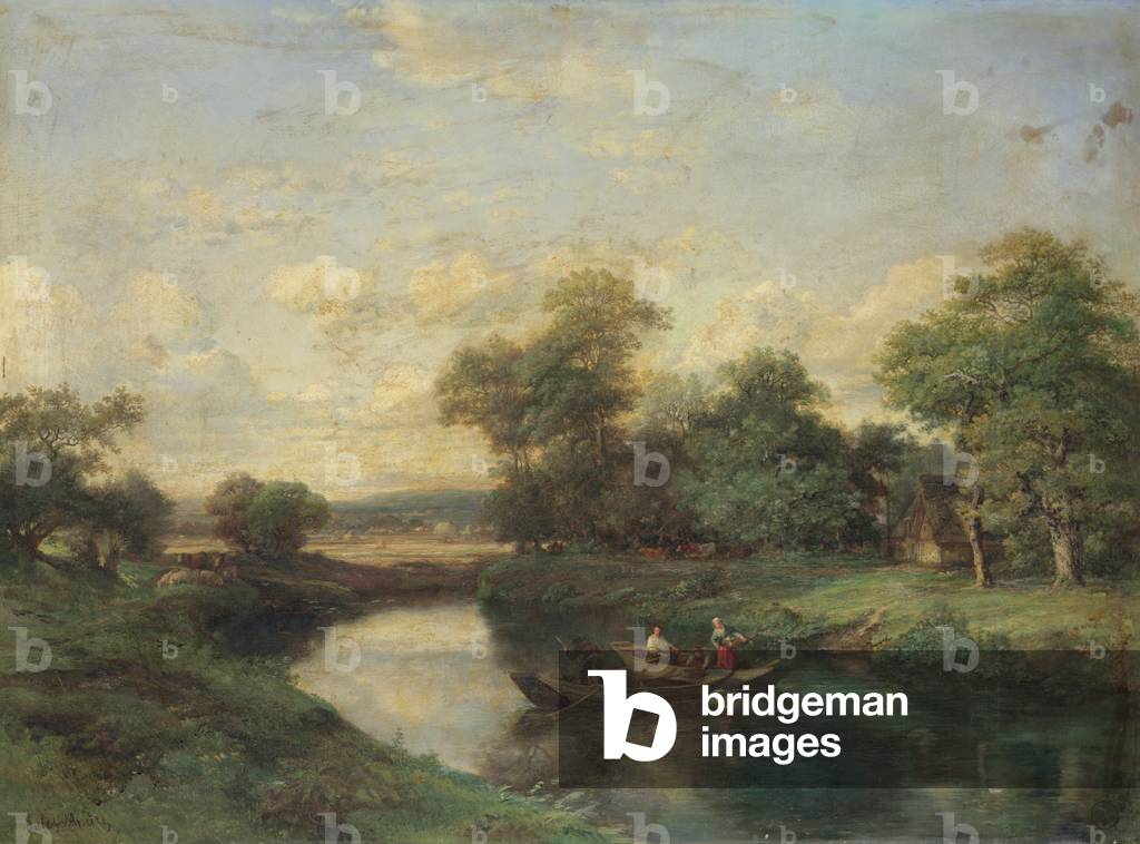 Landscape at the edge of a river (oil on canvas)