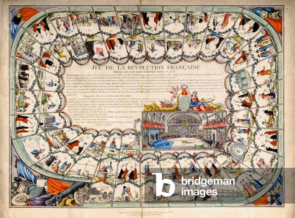 Image of Snakes and ladders board based on the French Revolution, 1791 by French School, (18th