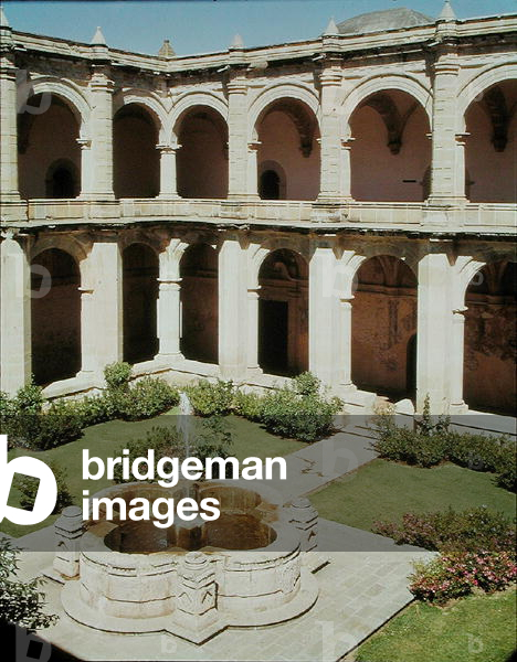 View of the fountain and cloisters of Santo Domingo Cathedral, 16th-17th century (photo)