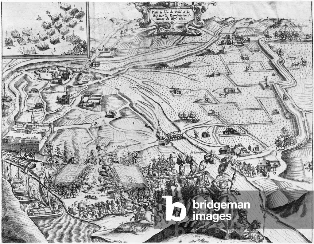 Siege of Ile de Re with the representation of the Royal army, 1622 (engraving)