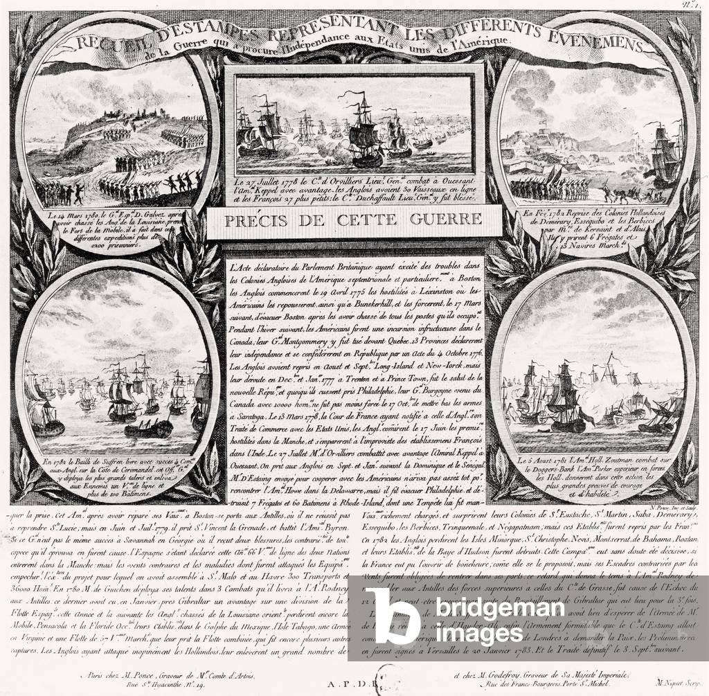 Collection of engravings depicting the American War of Independence, late 18th (engraving)