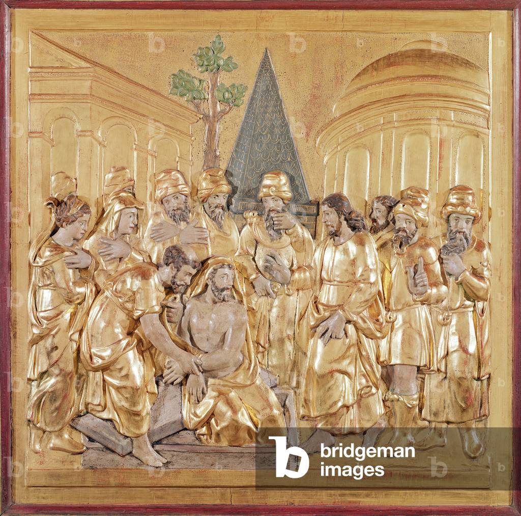 Altarpiece depicting the Resurrection of Lazarus (gilded wood)