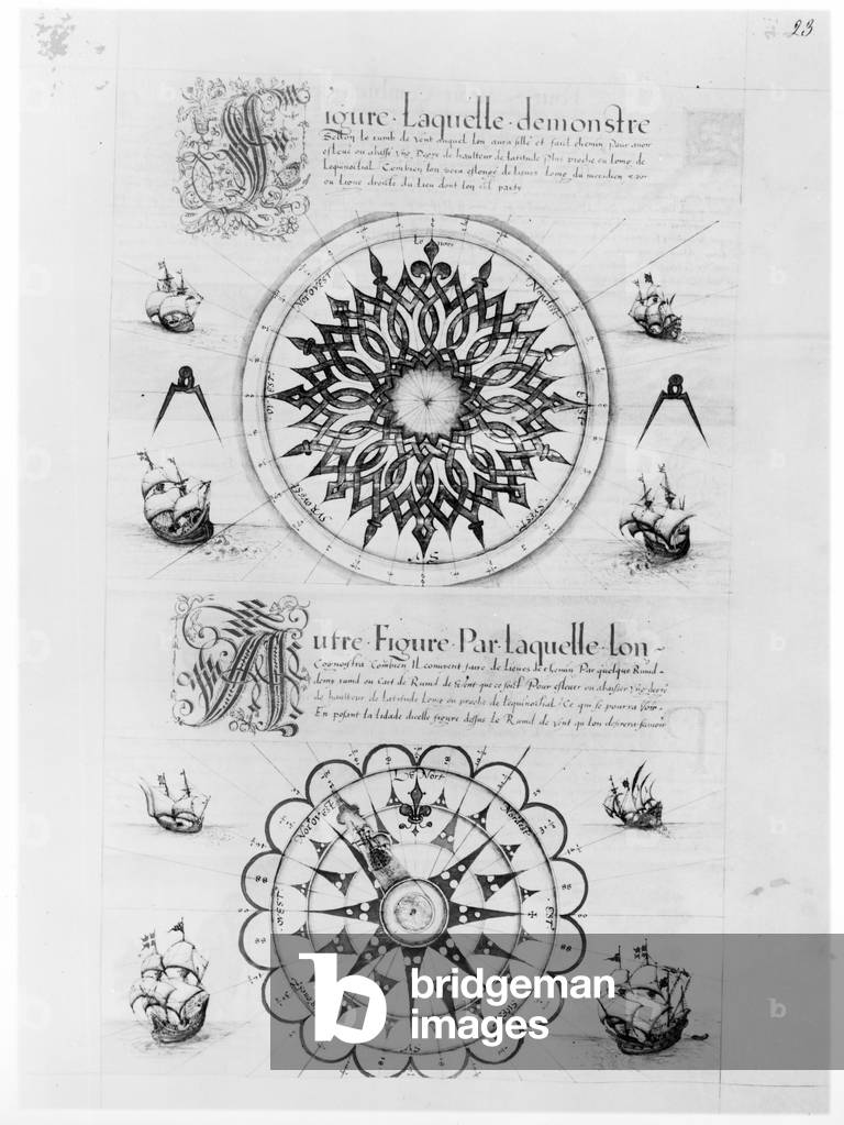 Ms Fr 150 fol.23r Sextant, from 'Les Premieres Oeuvres de Jacques De Vaulx Pilote en la Marine', 1583 (pen & ink and wash on paper)