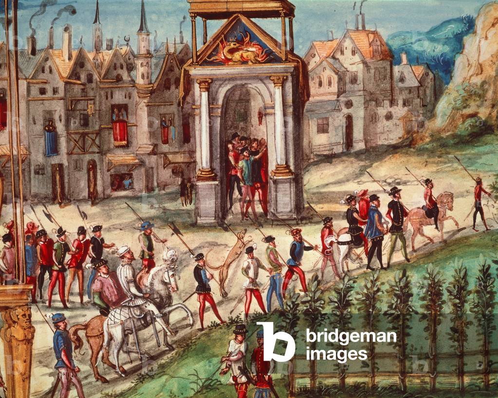 The Royal Entry Festival of Henri II (1519-59) into Rouen, 1st October 1550 (pen, ink and watercolour)