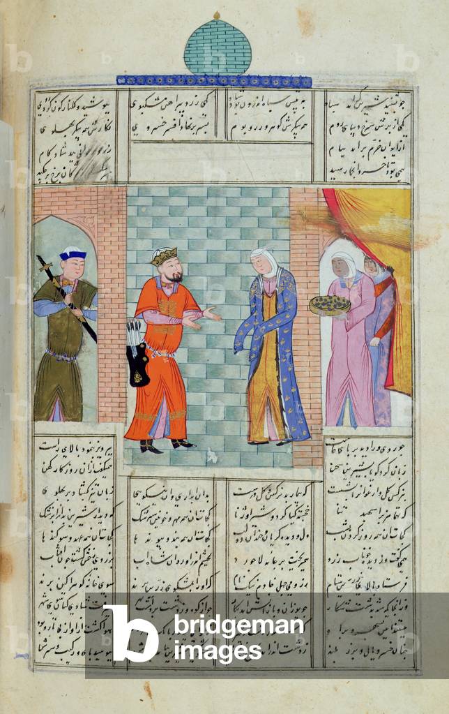 Ms C-822 The meeting of Khosro and Chirin in the palace, from the 'Shahnama' (Book of Kings), by Abu'l-Qasim Manur Firdawsi (c.934-c.1020) (gouache on paper)