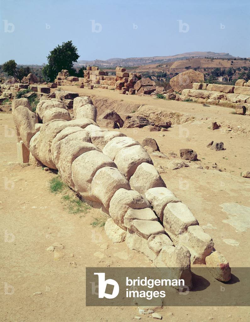 View of one of the giant Telemon statues, Temple of Olympian Zeus, c.480 BC (photo)