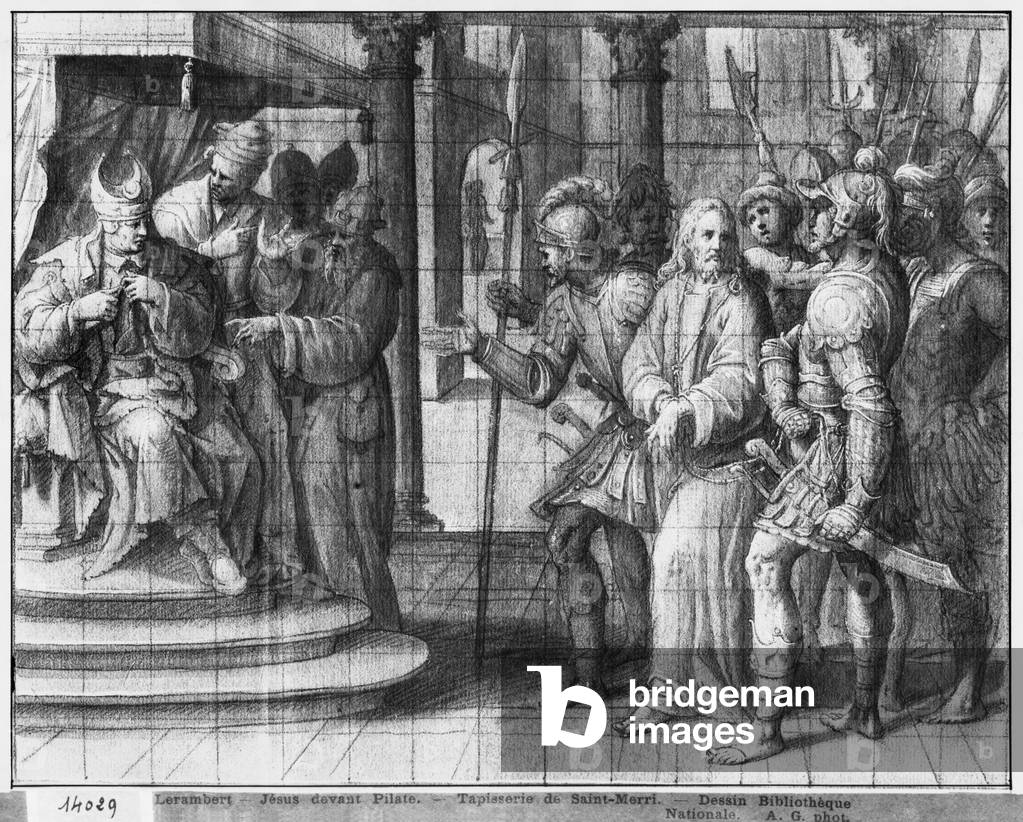 Vita di Cristo, Cristo prima di Ponzio Pilato, studio preparatorio di arazzo cartone animato per la Chiesa Sai