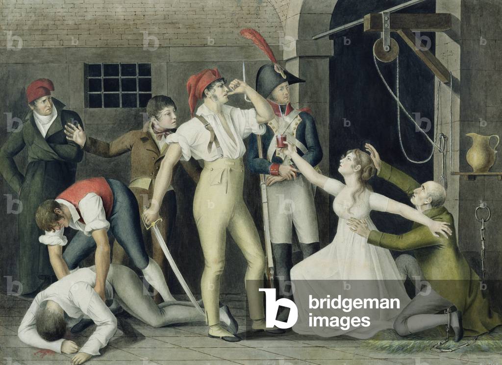 The Filial and Heroic Devotion of Madamemoiselle de Sombreuil in September 1792, c.1800 (pen & ink, w/c and gouache on paper)