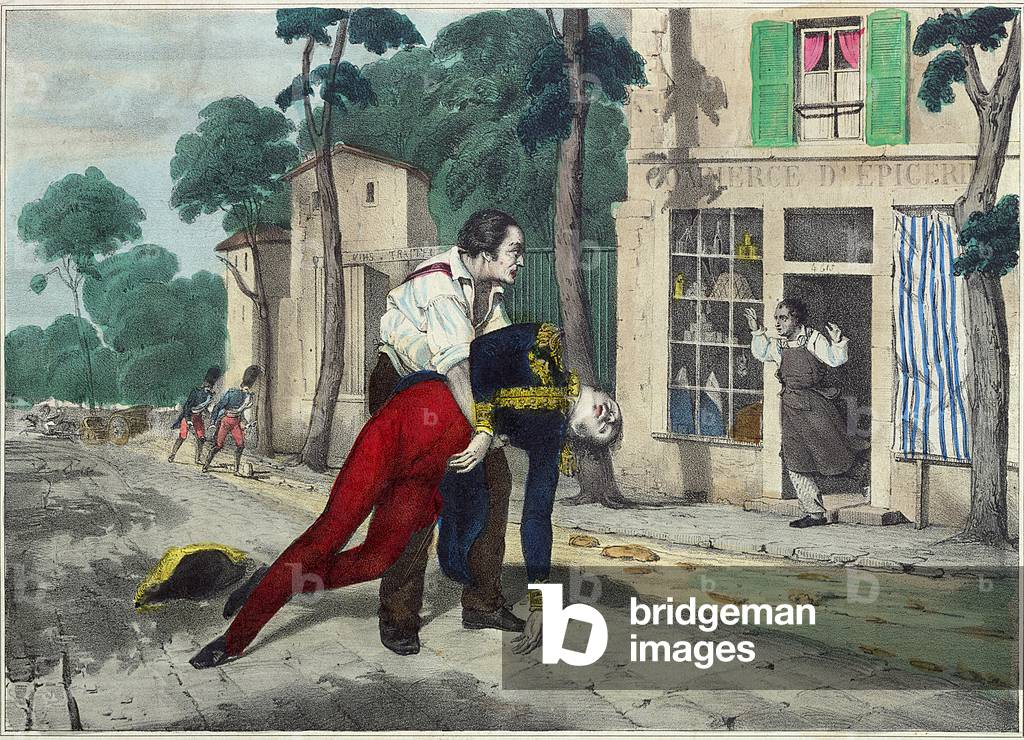The Death of Ferdinand Philippe Louis (1810-42) Duke of Orleans in Neuilly, 13th July 1842 (coloured engraving)