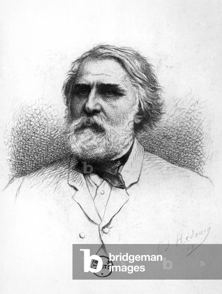 Portrait of Ivan Turgenev (1818-83) (engraving) (b/w photo)