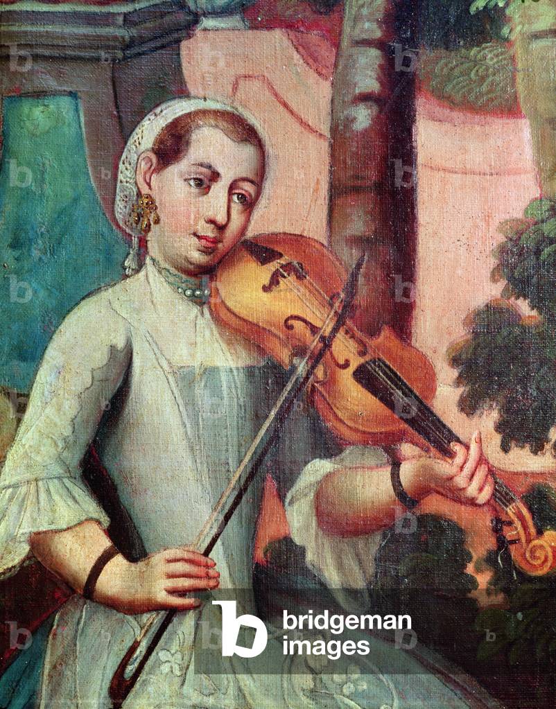 A Violinist, detail from a screen (oil on canvas)