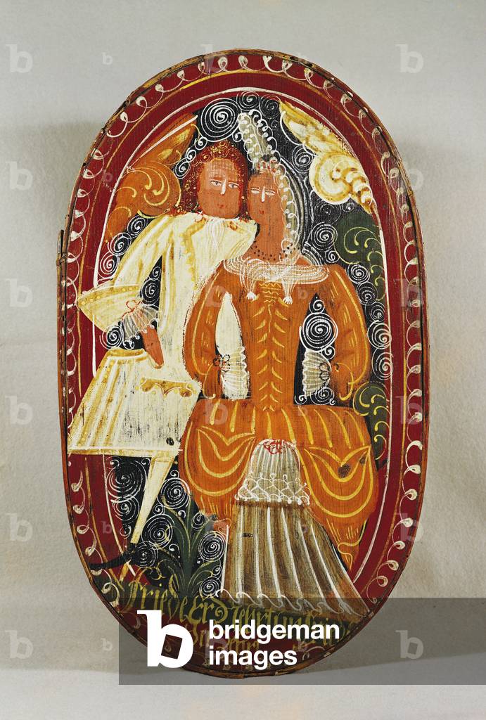Marzipan box depicting a man and woman, c.1660 (painted wood)