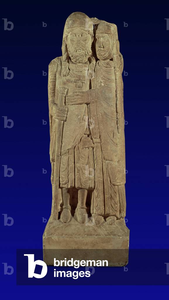 The Return of the Crusader, Hugh de Vaudemont Embraced by his Wife, from the cloister of the priory of Belval, near Portieux, in Lorraine (stone)