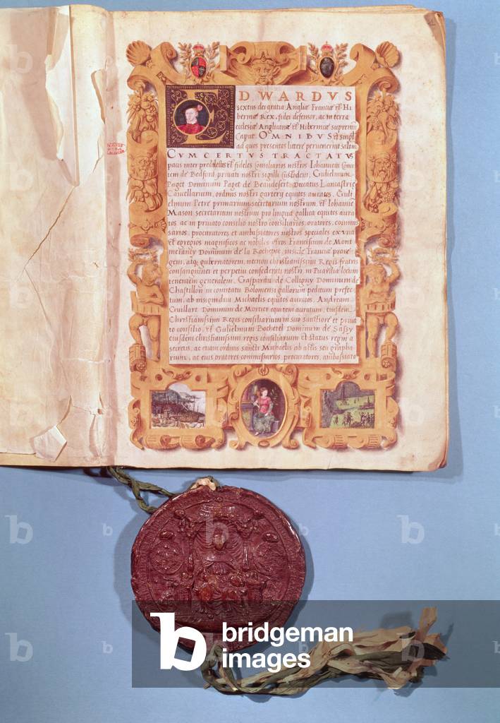 Ratification by Edward VI (1537-53) of the Treaty of Boulogne, 25th May 1550 (vellum)