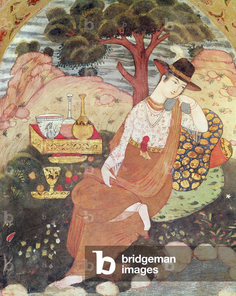 Princess sitting in a garden, Safavid Dynasty (fresco)