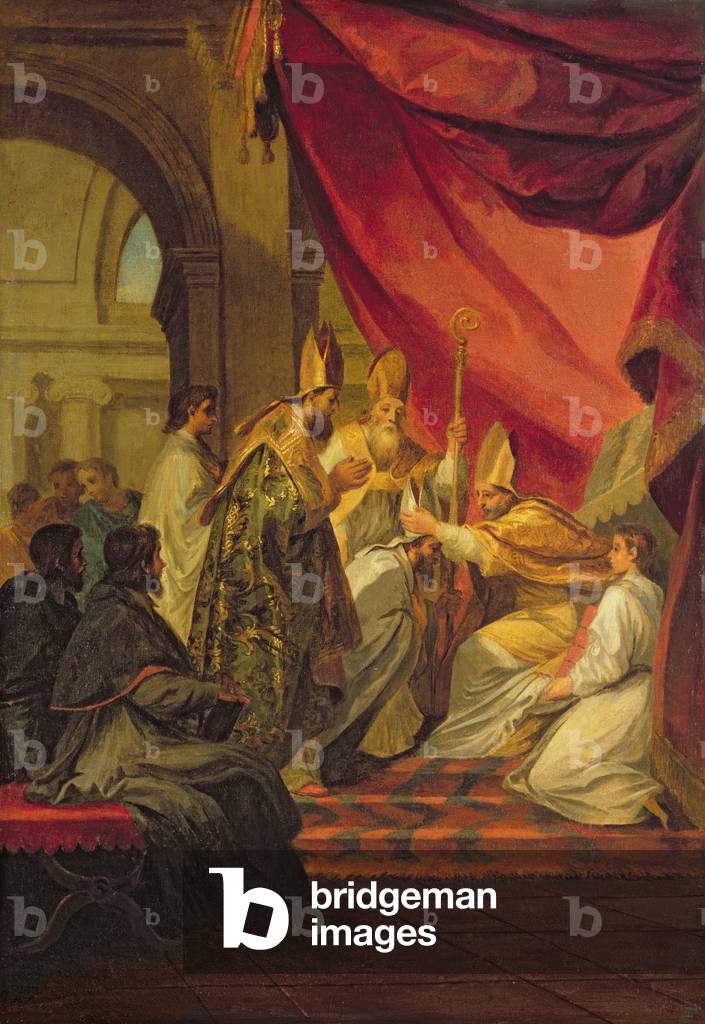 Augustinus (354-430) zum Bischof von Hippo geweiht, Studium für die Dekoration in den Invaliden, 1702 (Öl auf 