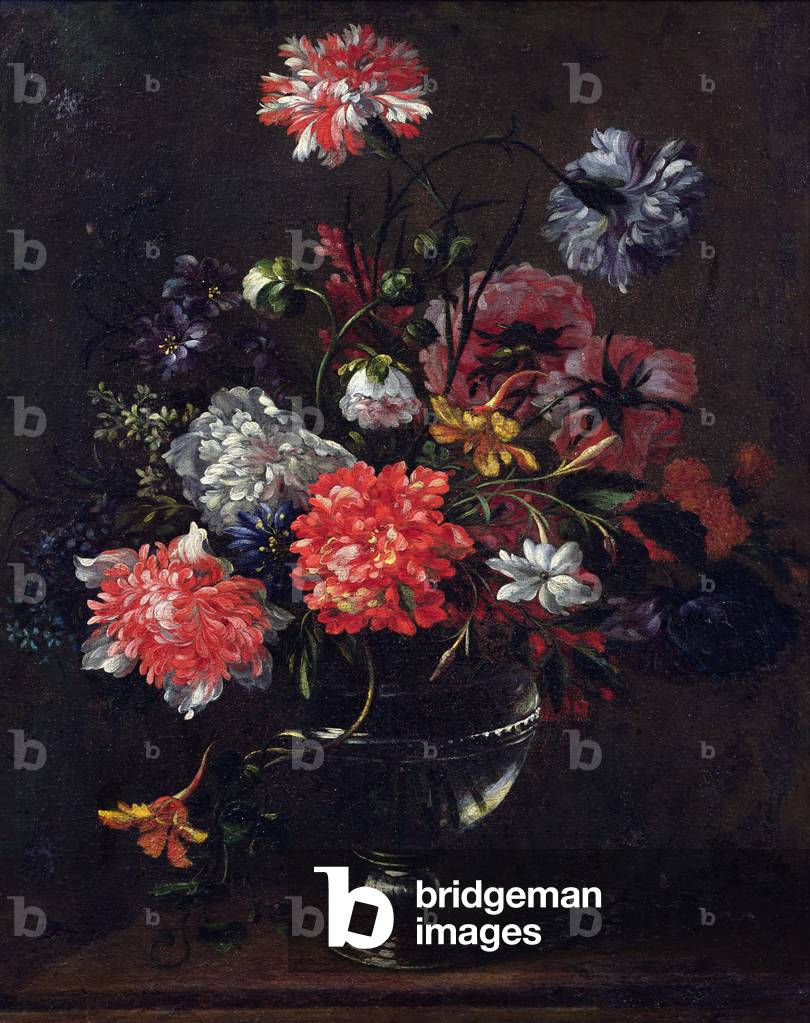Flowers in a Glass Vase (oil on canvas)