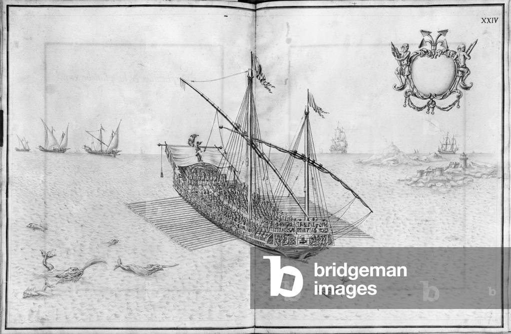 Building, equipping and launching of a galley, plate XXIV (pencil & watercolour on paper)