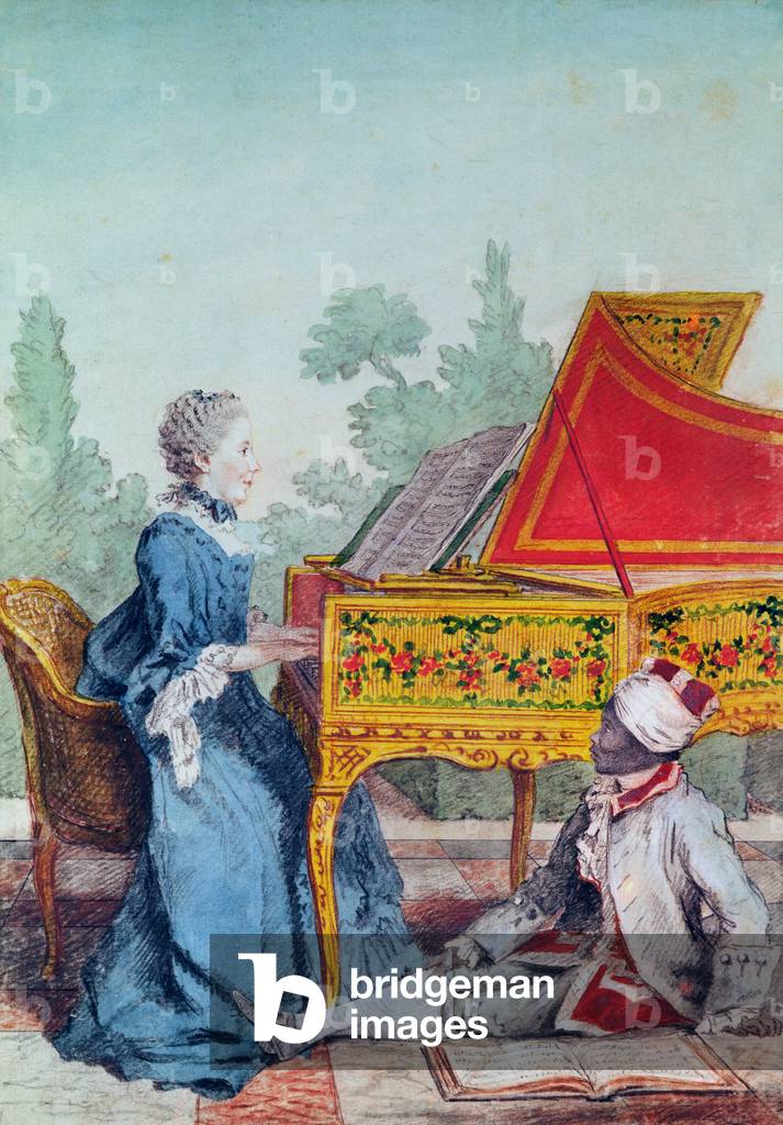 Portrait of Mademoiselle Desgots of Saint-Domingue with her slave Laurent (watercolour on paper)