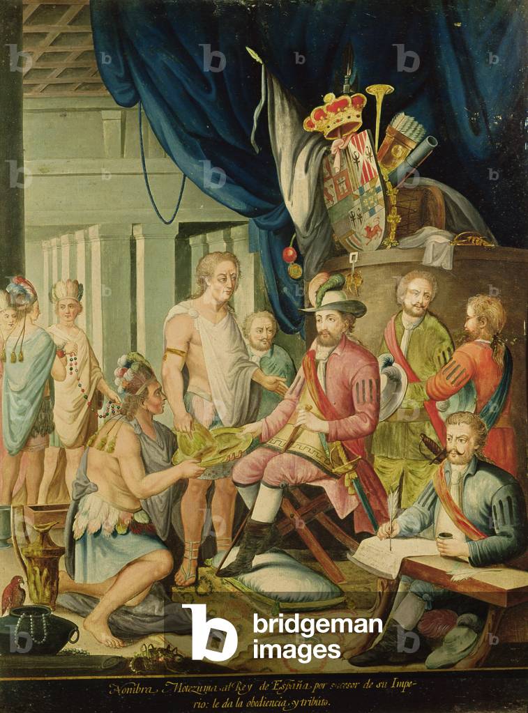 Montezuma Declares his Allegiance to the King of Spain before Cortes (oil on canvas)