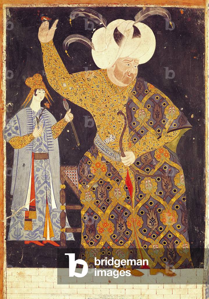 Portrait of Sultan Selim II (1524-74) firing a bow and arrow (gouache on paper)