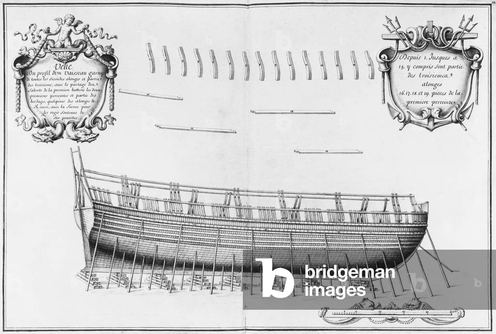Profile of a vessel, illustration from the 'Atlas de Colbert', plate 22 (pencil & watercolour on paper)