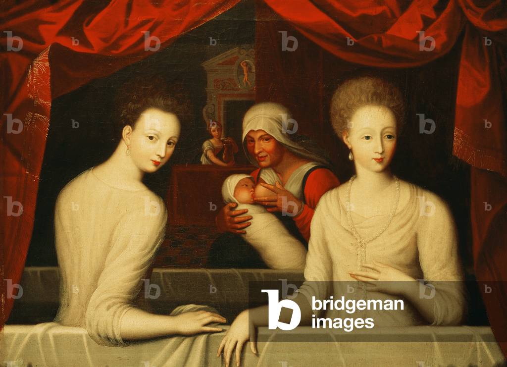 Gabrielle d'Estrees (1573-99) and her sister, the Duchess of Villars (oil on canvas)