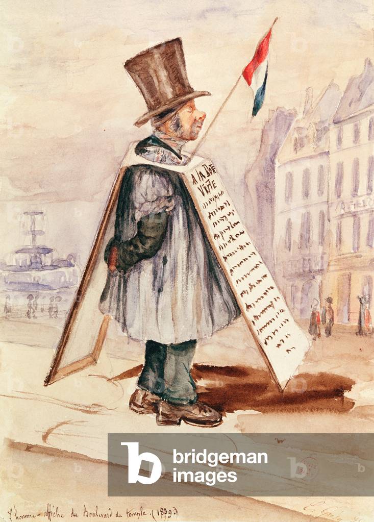 The Sandwich Board Man, Boulevard du Temple, 1839 (watercolour on paper)