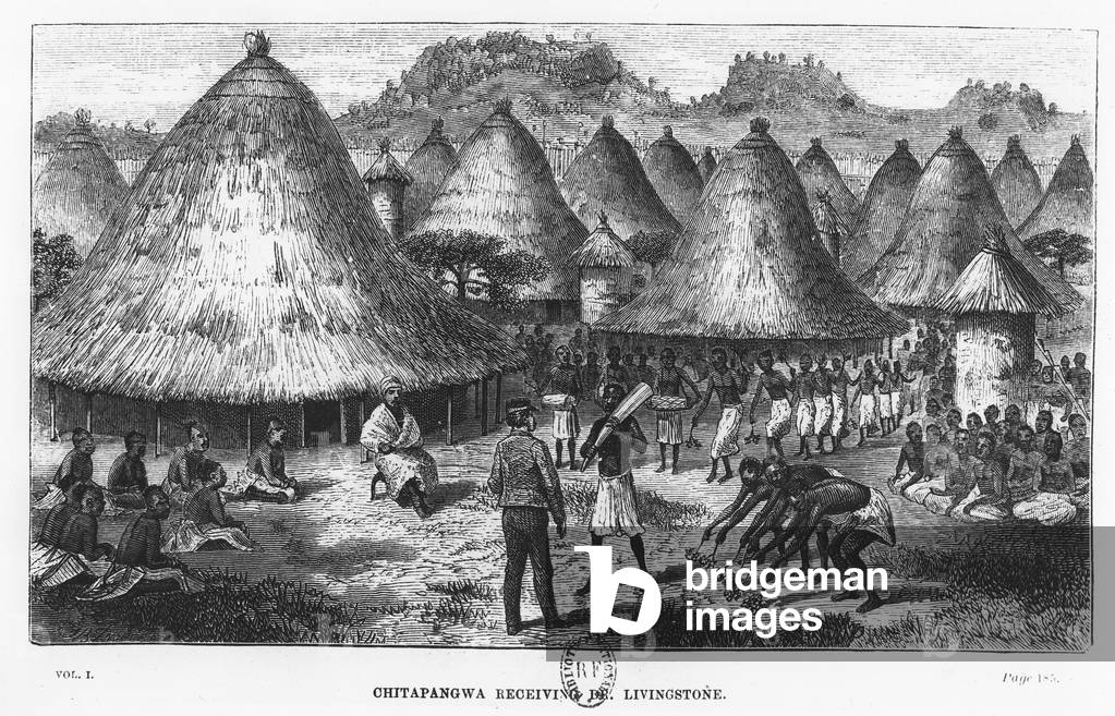 David Livingstone welcomed in a village in the Great Lakes region of Central Africa, 1874 (engraving)