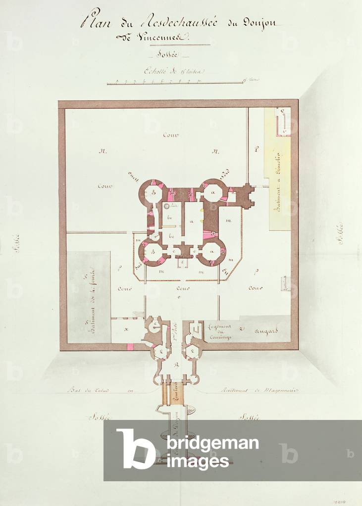 Ground floor plan of the Keep at Vincennes (pen & ink on paper)
