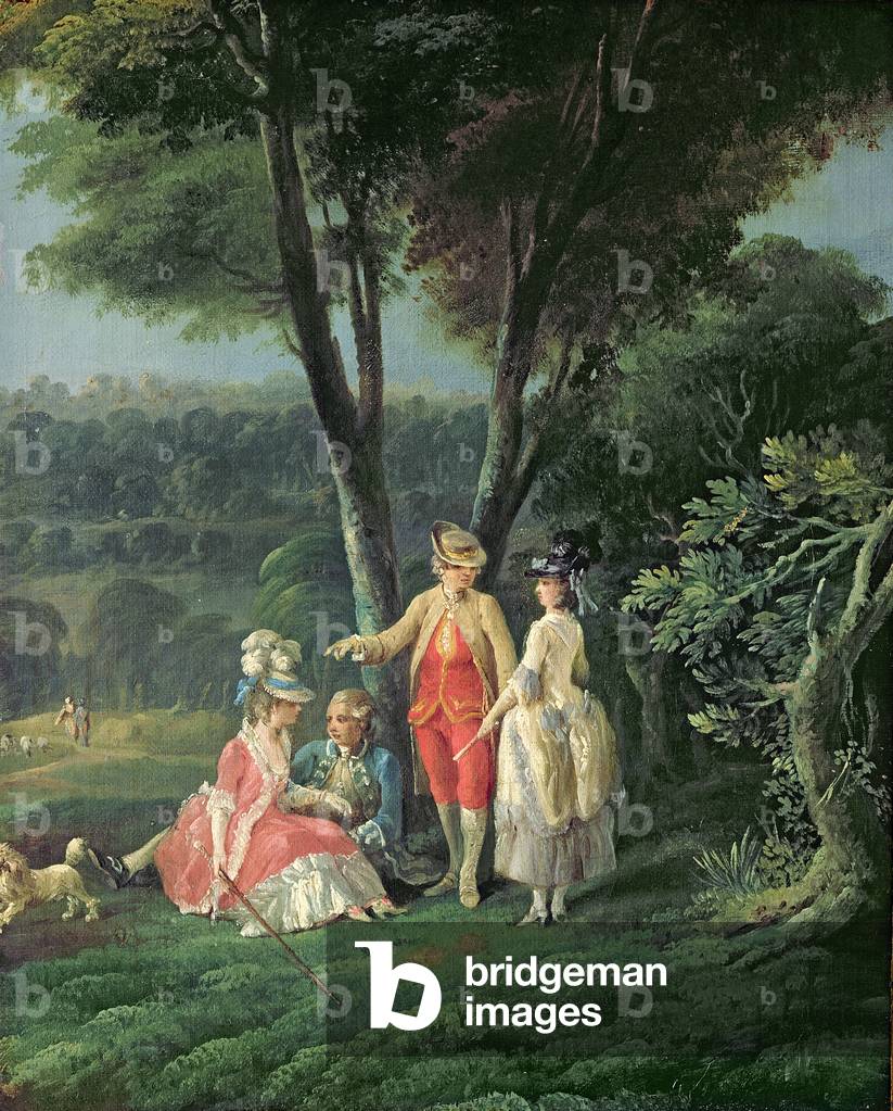 Immagine di Dipinto "Una passeggiata nel parco (olio su tela)", 18th Secolo di Jean-Baptiste Hilair