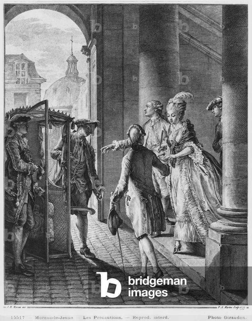 The Precautions, engraved by Pietro Antonio Martini (1739-97) 1777 (engraving) (b/w photo)