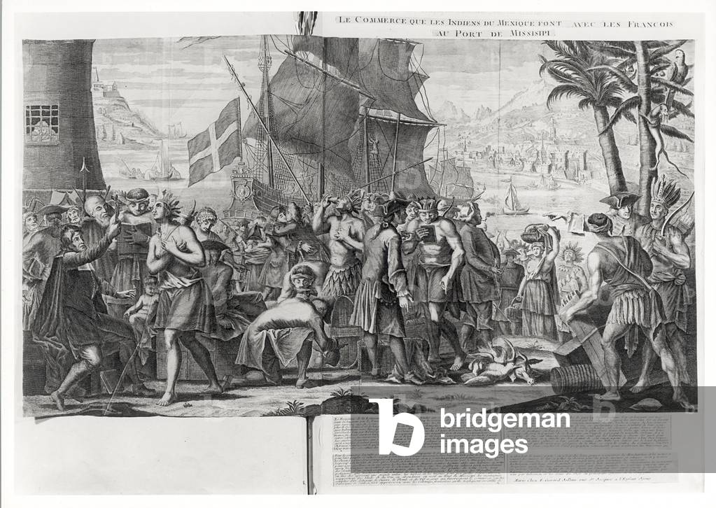 Bild von Gravur "Handel zwischen mexikanischen Indianern und den Franzosen am Hafen von Mississippi", 18. Jahr