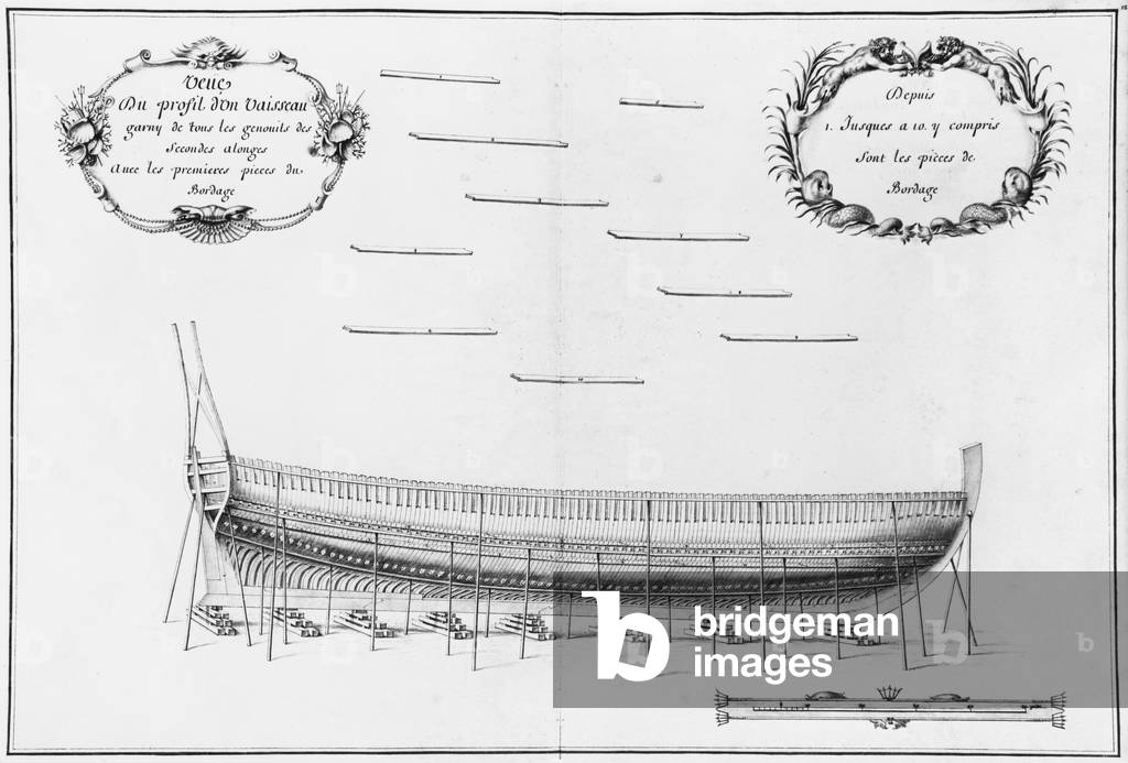 Profile of a vessel, illustration from the 'Atlas de Colbert', plate 12 (pencil & w/c on paper) (b/w photo)