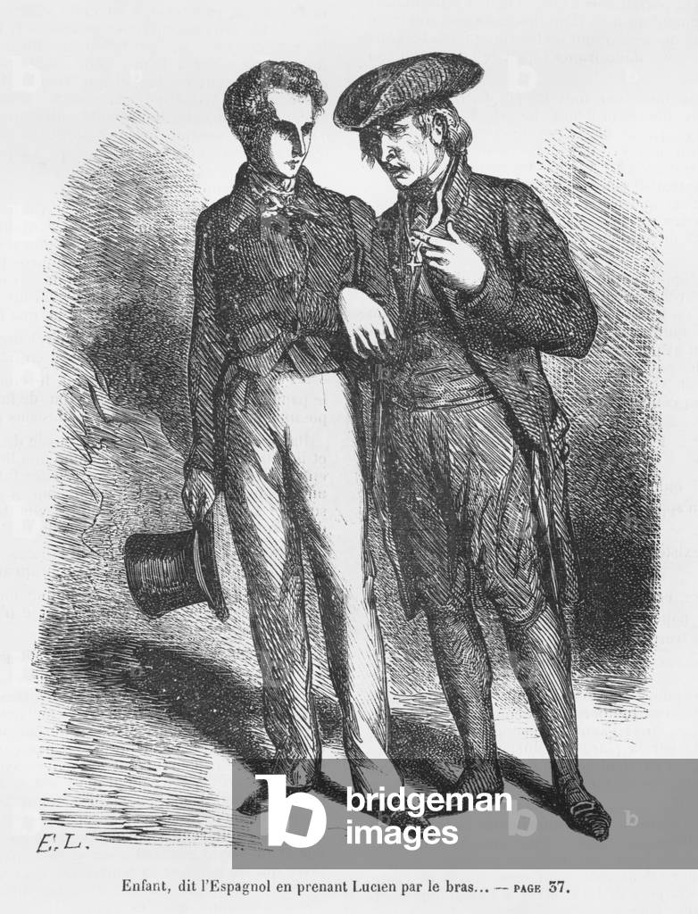Lucien de Rubempre and Carlos Herrera, illustration from 'Les Illusions perdues' by Honore de Balzac, 19th century (engraving)