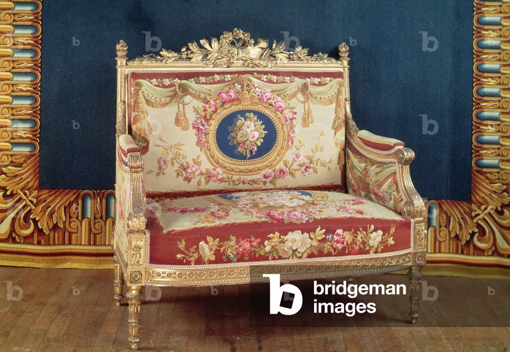 Louis XVI Stil Liebe Sitz für den Salon des Chateau de Saint-Cloud, 1855 (Holz & Wandteppich)