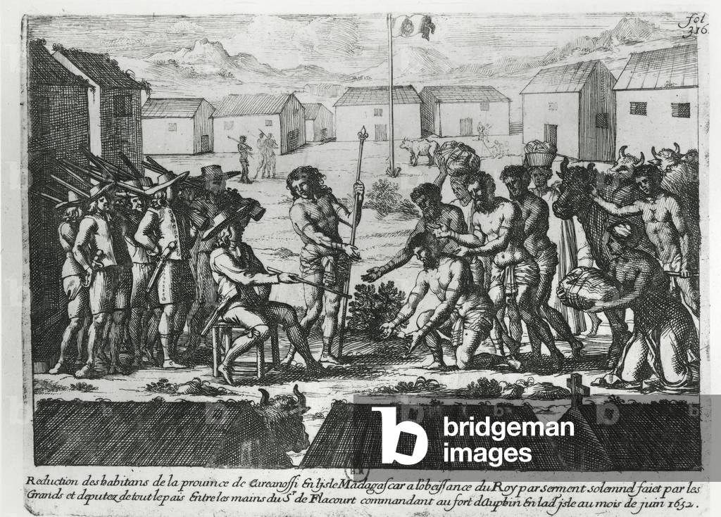 Madagascar Submitting to Etienne Flacourt (1607-60) 1652 (engraving) (b/w photo)