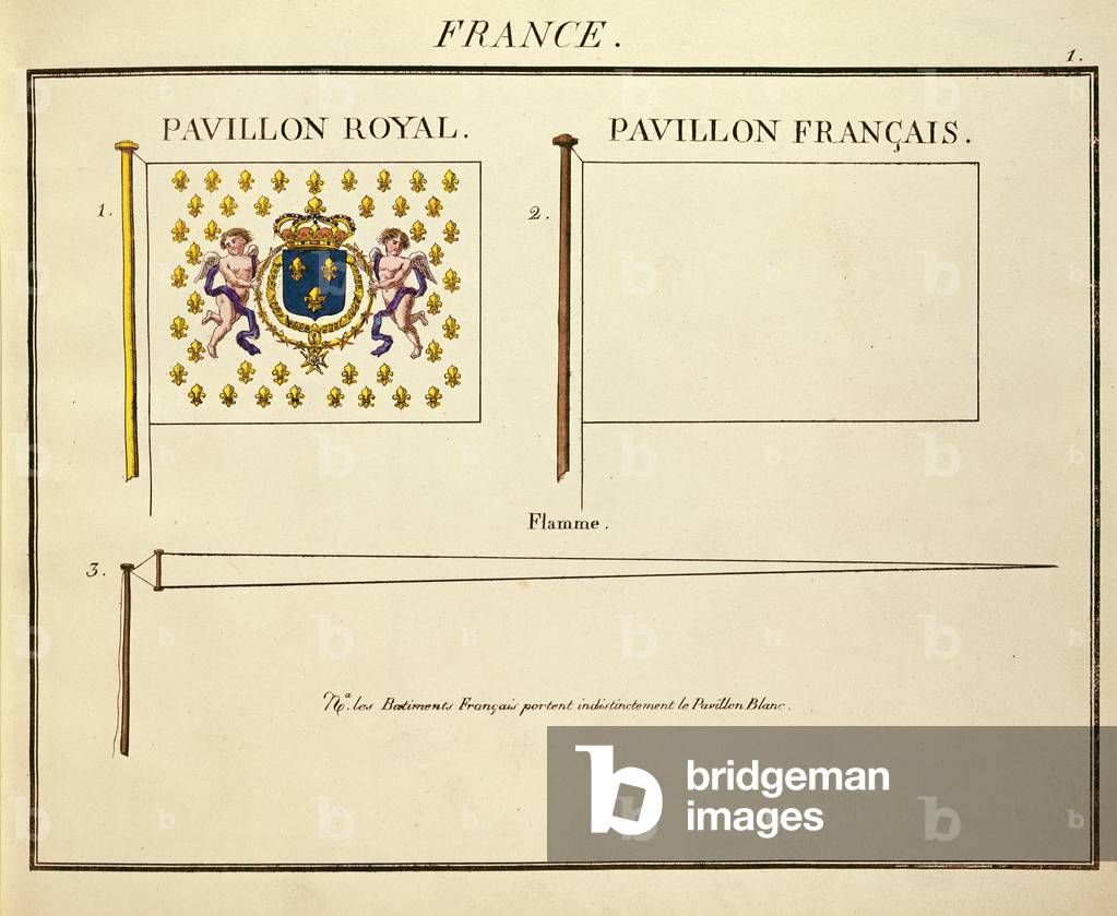 Flag of Louis XVIII and Charles X, Kings of France, from 'Pavillons des Puissances Maritimes' (colour engraving)