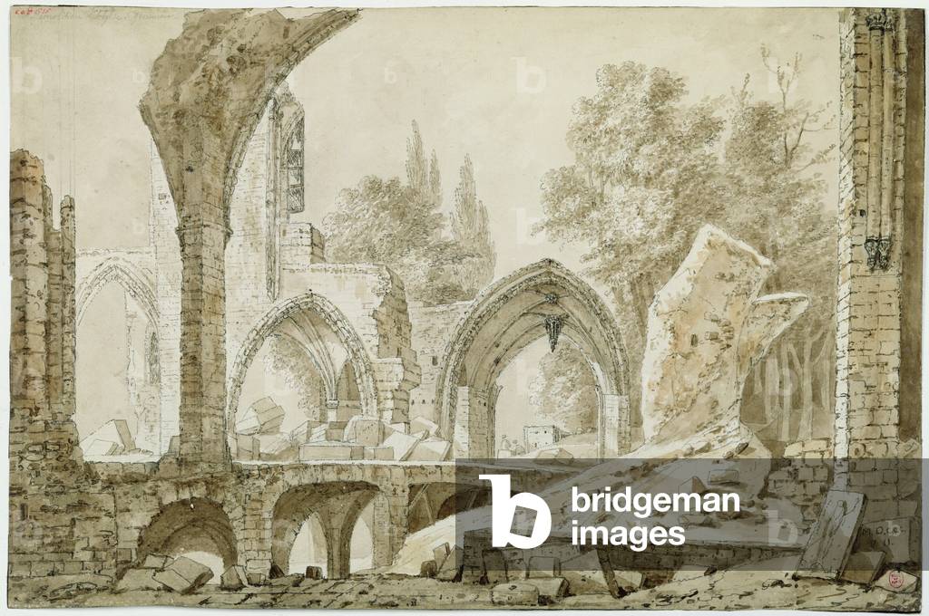 Interior of the Church of Sainte-Geneviève in Ruins, 1807 (pen and ink wash on paper) 