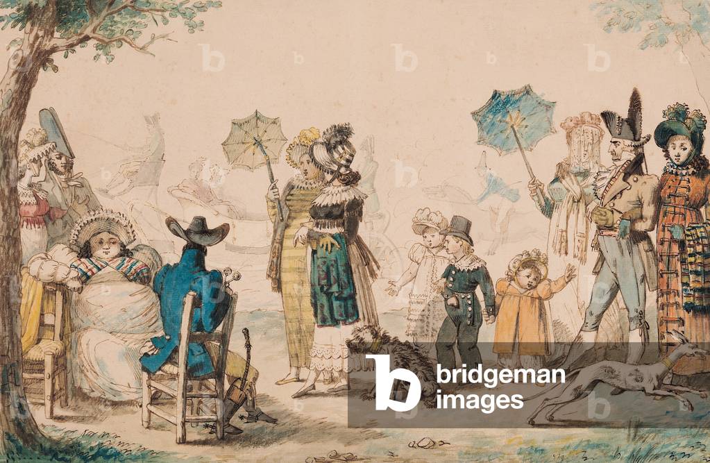 Promenade on the Champs-Elysees, 1811 (pen & ink and watercolour on paper)