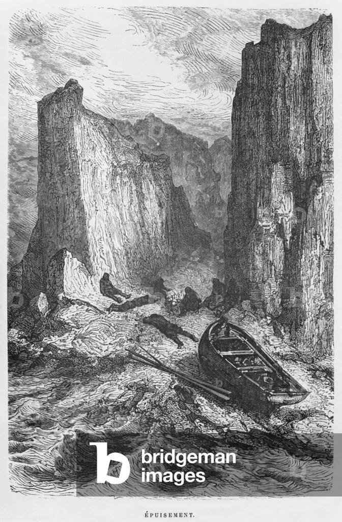 Exhaustion, illustration from 'Expedition du Tegetthoff' by Julius Prayer (1841-1915) (engraving)