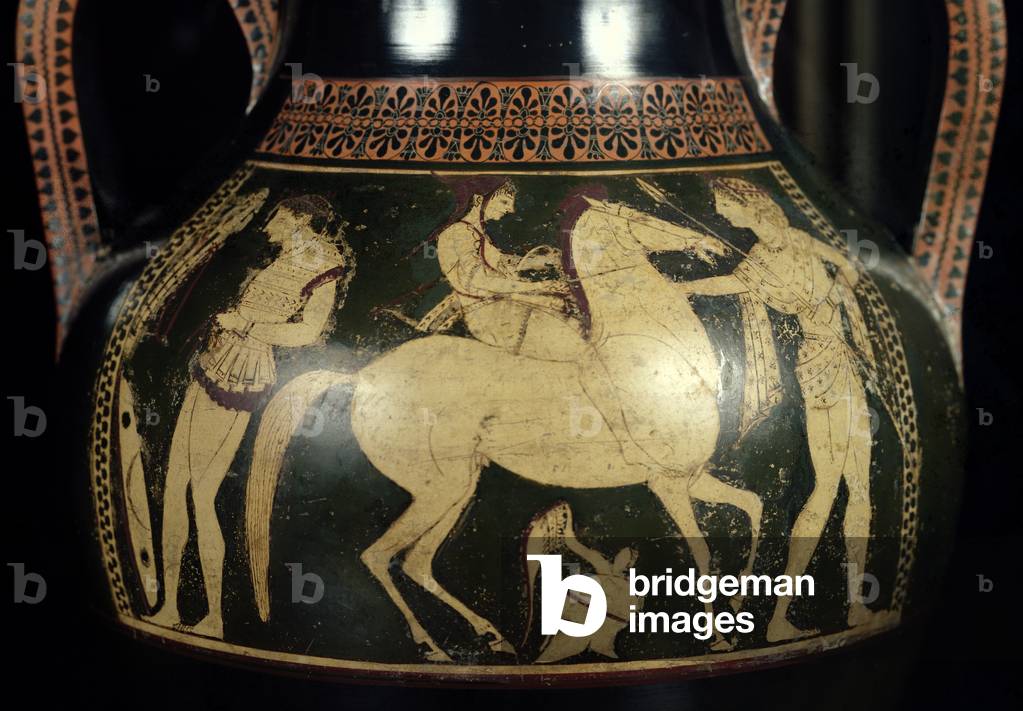 Attic white-figure amphora depicting amazons preparing for battle, c.525-520 BC (ceramic) (detail)